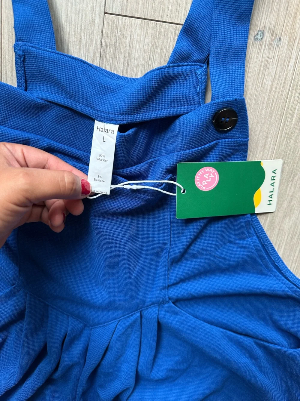 NWT HALARA Waffle Royal Blue Relaxed Pockets Jumpsuit Overall Size Large - Picture 3 of 7